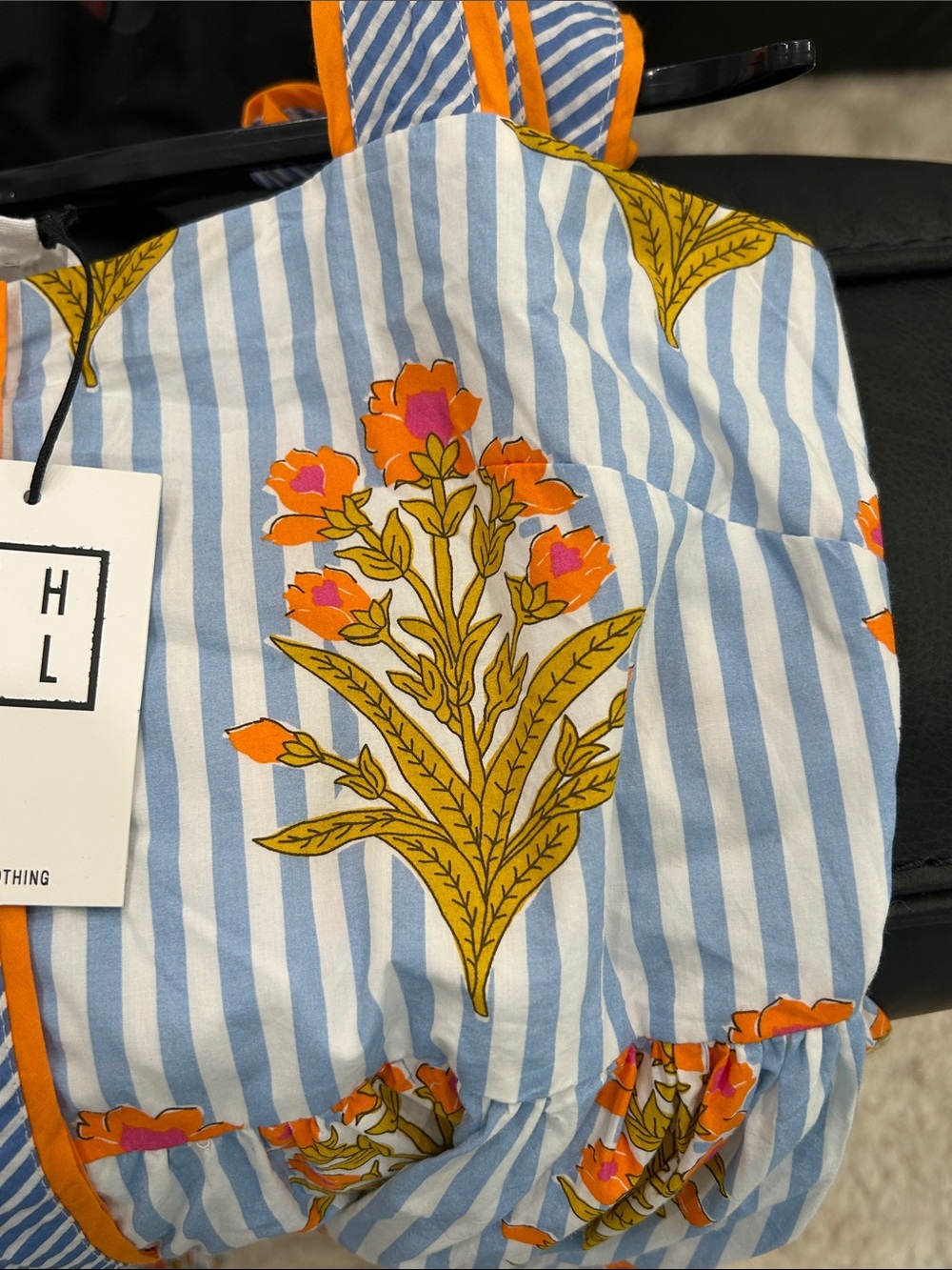 THML Blue and Orange Striped Floral Maxi Dress 100% Cotton - Picture 8 of 8